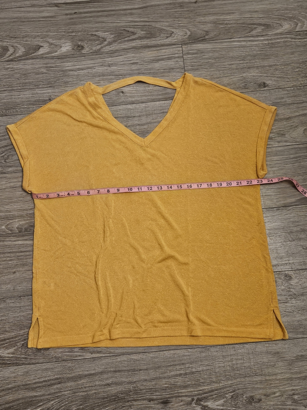 LOFT Mustard V-Neck Short Sleeve Blouse with Back Strap Detail Size XL - Picture 3 of 6